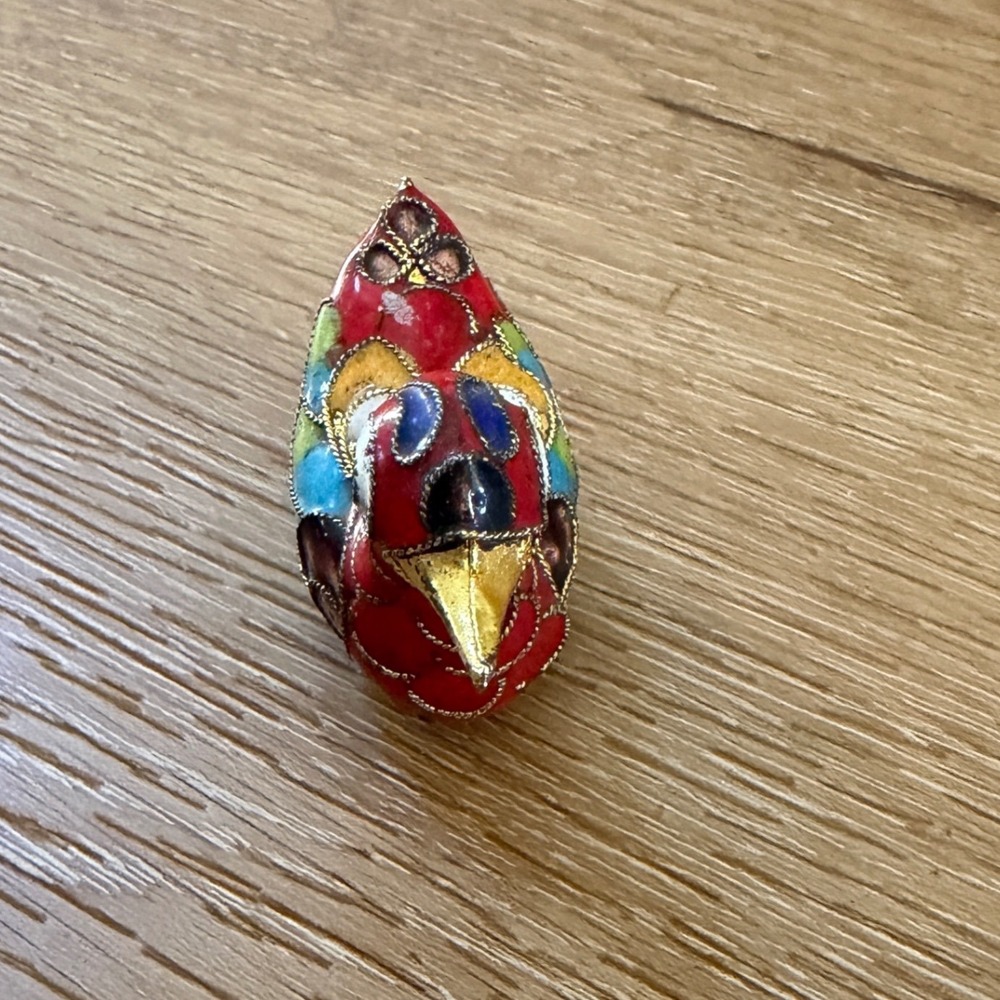 Vintage Chinese Cloisonne Enamel Duck Figurine Red Miniature Bird Filigree 1.75" - Picture 9 of 11